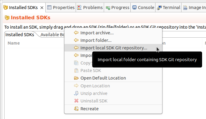 Import local SDK Git repository